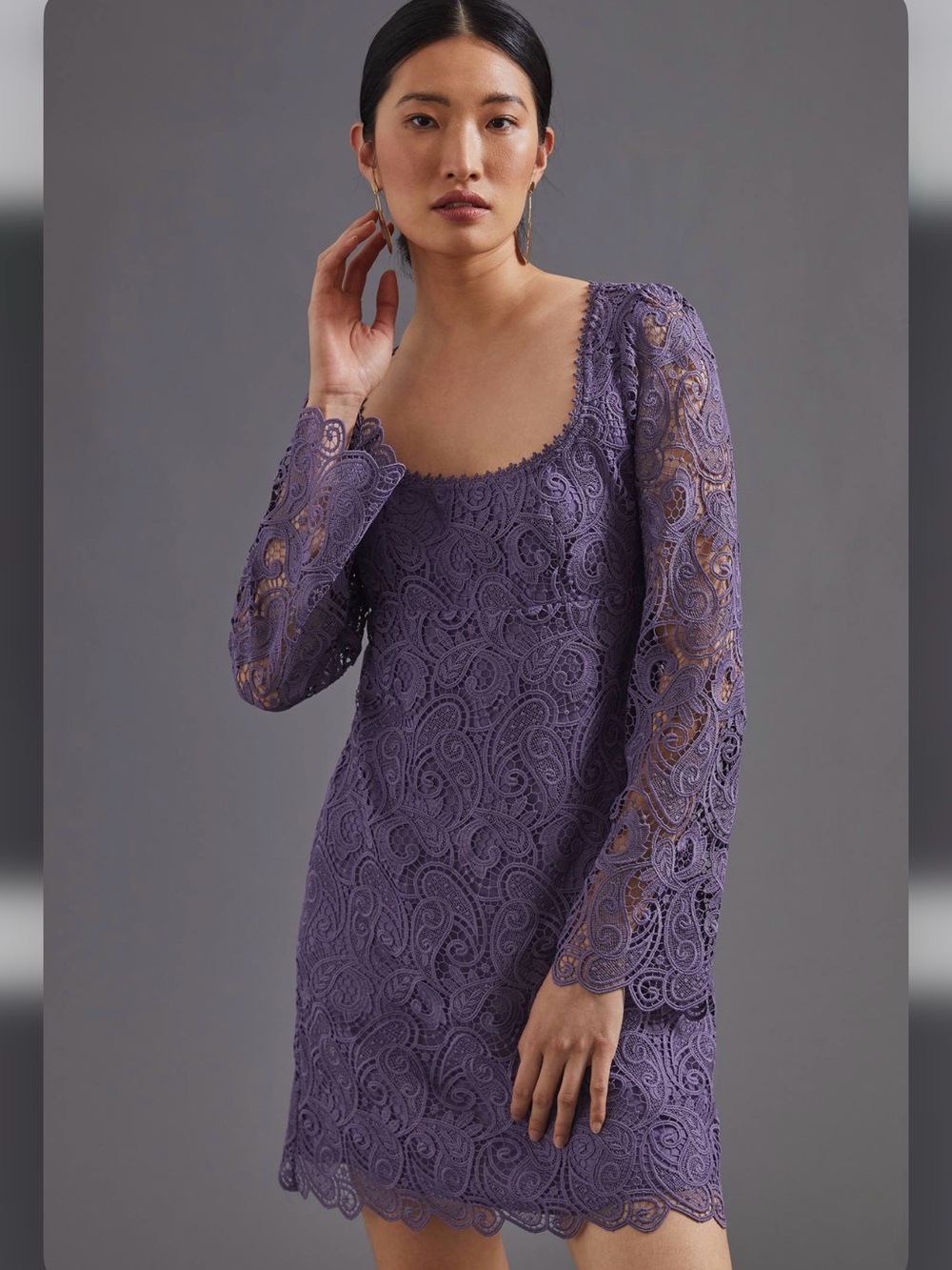 Anthropologie Purple Lace Long-Sleeve Mini Dress